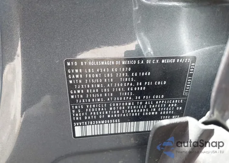 2022 Volkswagen Taos 1.5T Se z USA, uszkodzony, nr VIN 3VVTX7B29NM069565